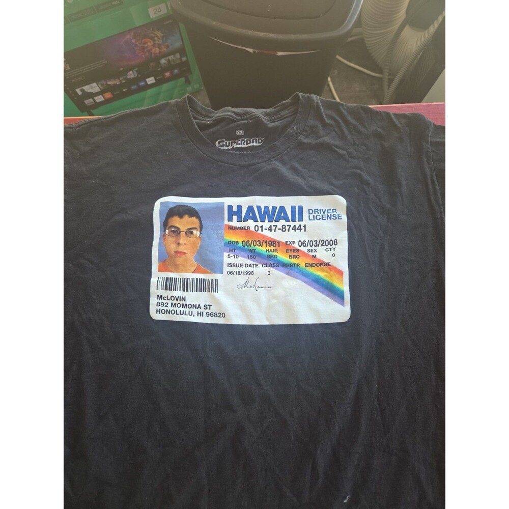 SUPER BAD MCLOVIN DRIVERS LICENSE BLACK SS TSHIRT 2x